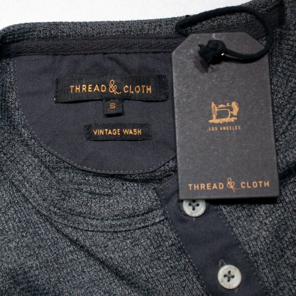 NEW Thread & Cloth Ribbed Henley Shirt Mens Small S Gray Long Sleeve T Tee 0113X - Picture 4 of 5